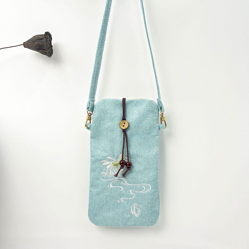 Nimara Ritual Small Embroidered Flowers Crossbody Bag Shoulder Bag Cellphone Bag 11*20cm