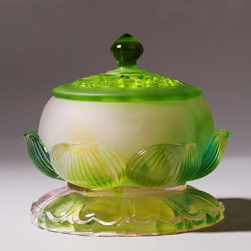 Nimara Ritual Feng Shui Lotus Handmade Liuli Crystal Art Piece Home Office Offering Decoration