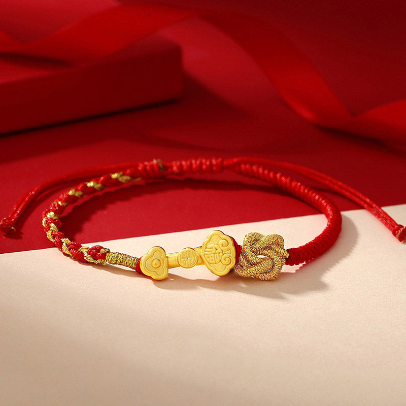 Nimara Ritual 999 Sterling Silver Ruyi Handle Fu Character Fortune Luck Rope Bracelet