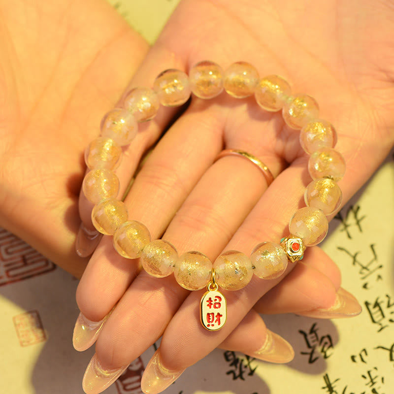 Nimara Ritual Tibetan Incense Ash Liuli Glass Bead Lucky Fortune Fu Character Charm Bracelet