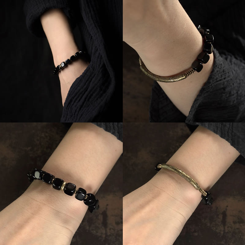 Nimara Ritual Black Obsidian Crystal Copper Strength Couple Bracelet