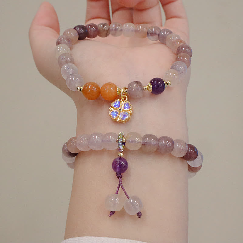 Nimara Ritual Natural Purple Golden Silk Jade Violet Flower Bead Charm Wealth Bracelet
