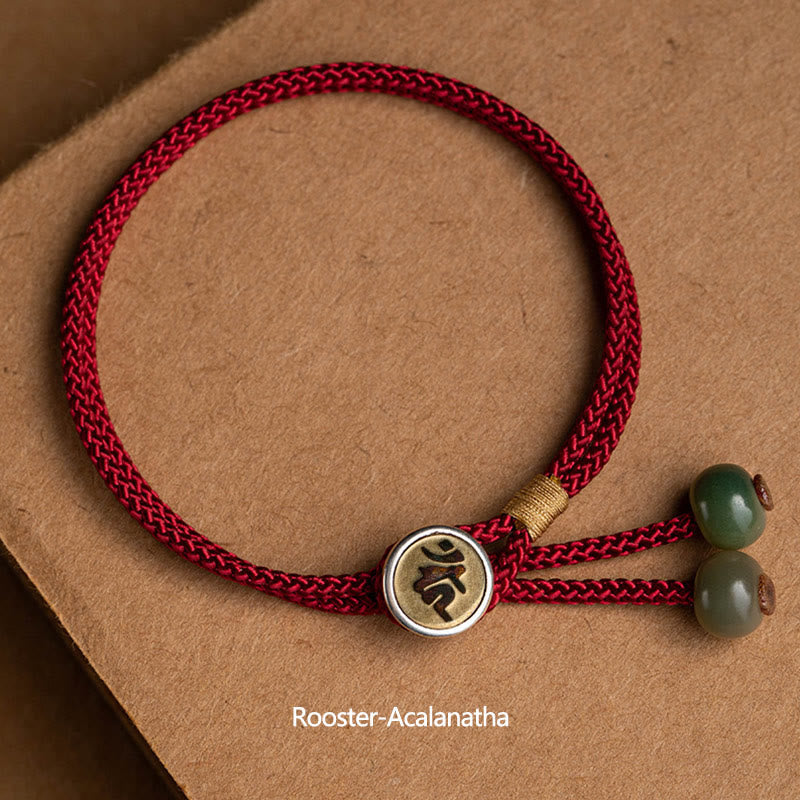 Nimara Ritual 925 Sterling Silver Handmade Chinese Zodiac Natal Buddha Cyan Bodhi Seed Protection Braided Red String Bracelet