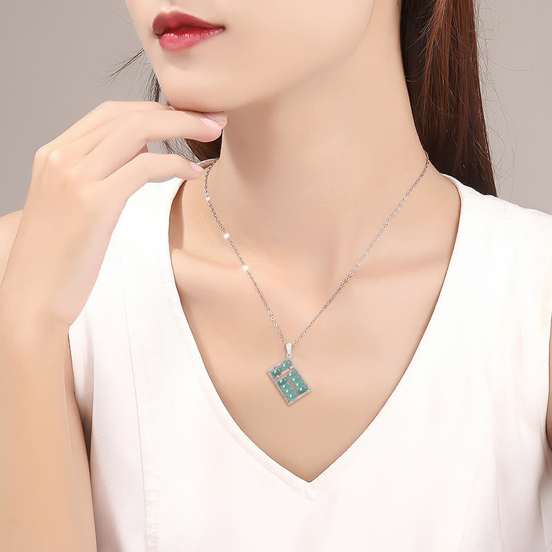 Nimara Ritual Natural Jade Abacus Pattern Abundance Titanium Steel Chain Necklace Pendant