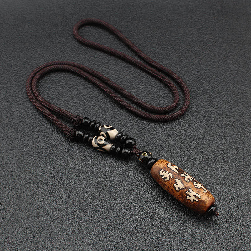 Nimara Ritual Tibet Om Mani Padme Hum Dzi Bead Avalokitesvara Pattern Wealth Necklace Pendant