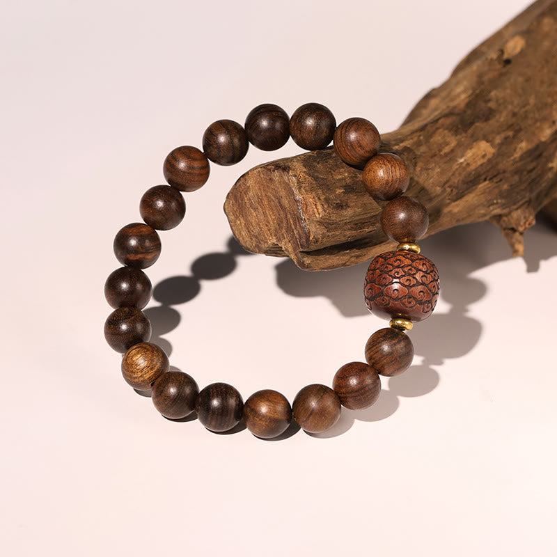 Nimara Ritual Rosewood Auspicious Clouds Totem Fu Character Bamboo Pattern Warmth Bracelet