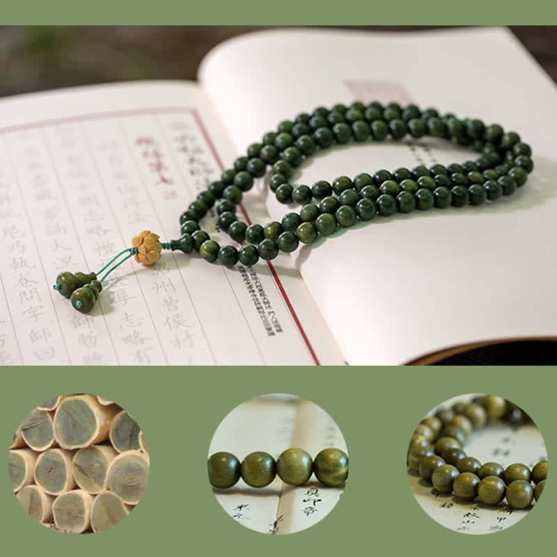 Nimara Ritual 108 Mala Beads Green Sandalwood Boxwood Lotus Positive Bracelet