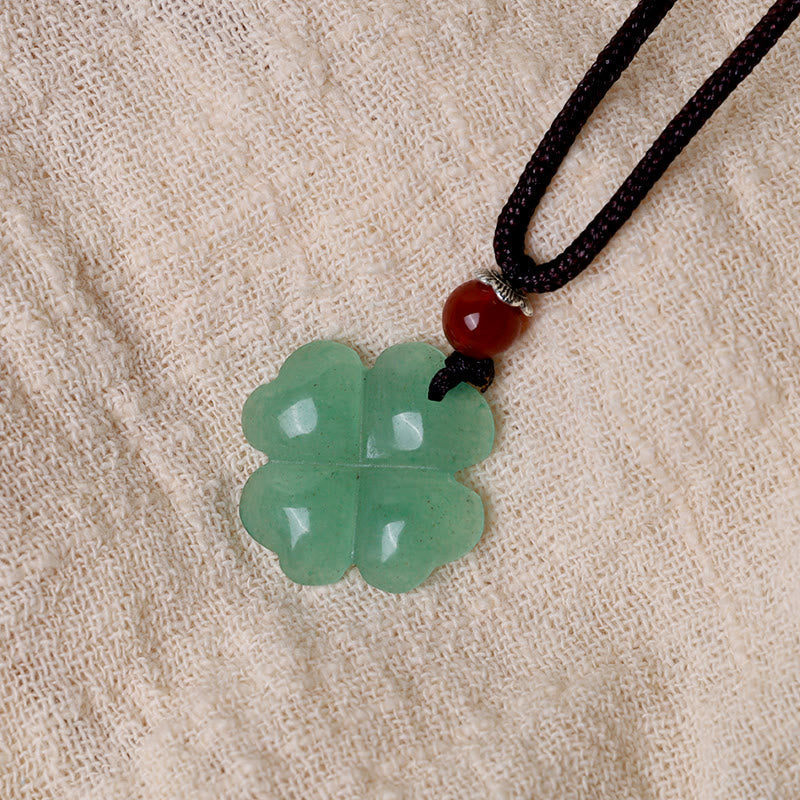 Nimara Ritual 925 Sterling Silver Green Aventurine Four Leaf Clover Luck Leather Rope Necklace Pendant