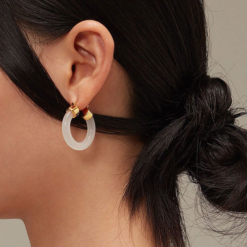 Nimara Ritual Round Jade White Jade Prosperity Earrings