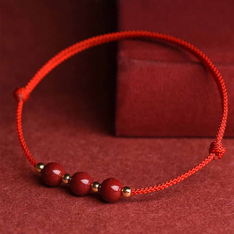 Nimara Ritual Natural Lucky Cinnabar Bead Blessing String Bracelet Anklet