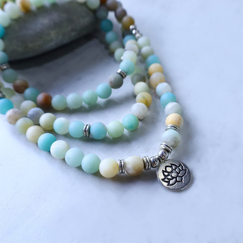 Nimara Ritual Tibetan Amazonite Stone Blessing Lotus Mala
