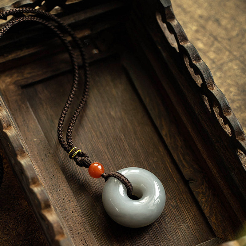Nimara Ritual Natural Round Jade Gray Jade Peace Buckle Luck Necklace Pendant