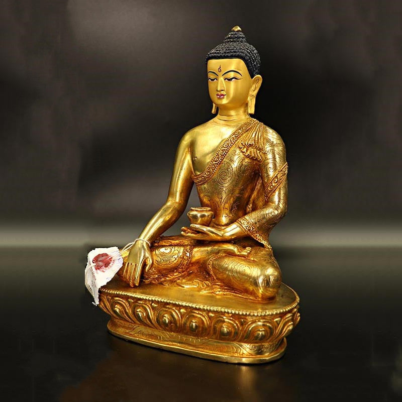 Nimara Ritual Buddha Shakyamuni Medicine Buddha Compassion Copper Gold Plated Statue Decoration