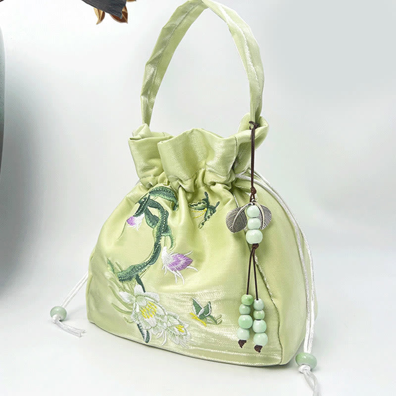 Nimara Ritual Embroidered Flowers Wisteria Lily Cotton Linen Tote Crossbody Bag Shoulder Bag Handbag