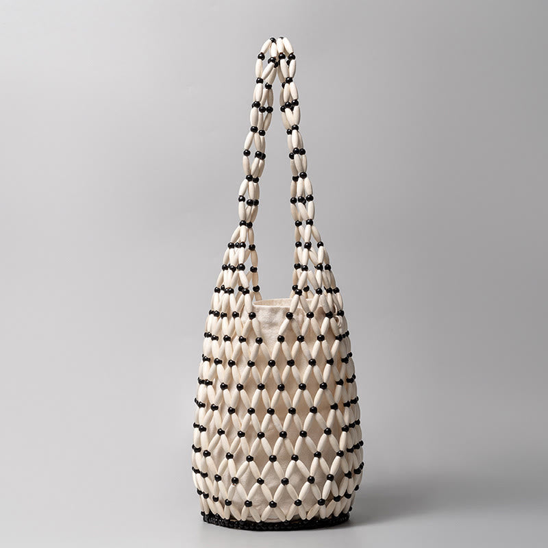 Nimara Ritual Hand-woven Wooden Beads Bucket Shoulder Bag Handbag