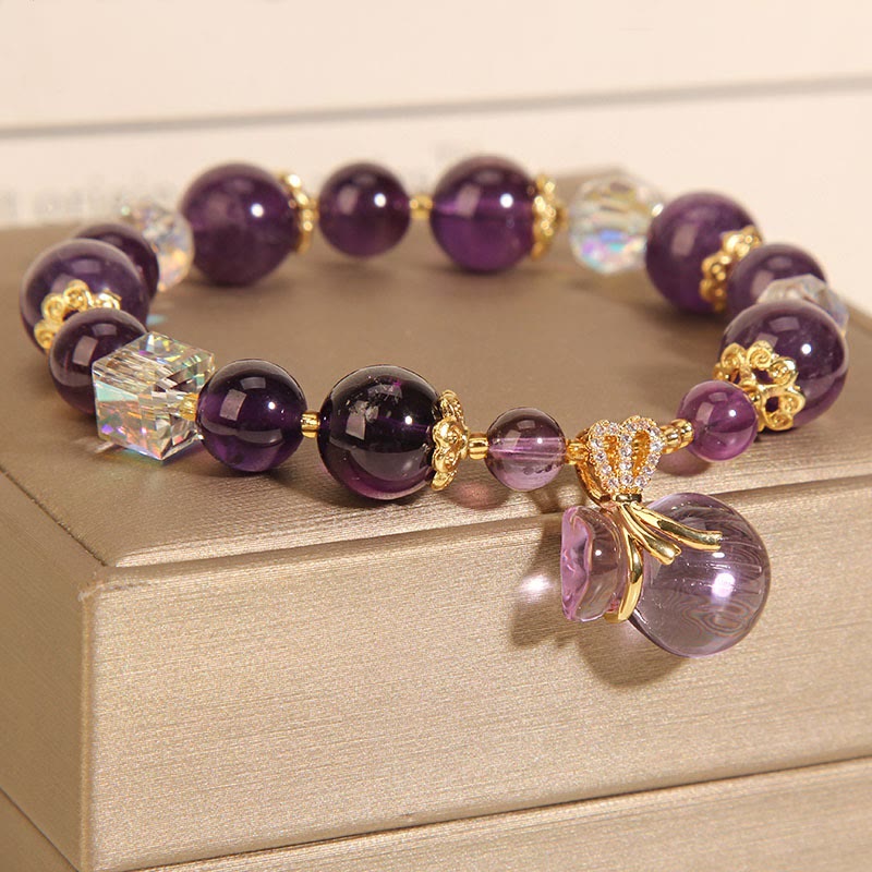 Nimara Ritual Natural Amethyst Crystal Money Bag Charm Positive Bracelet