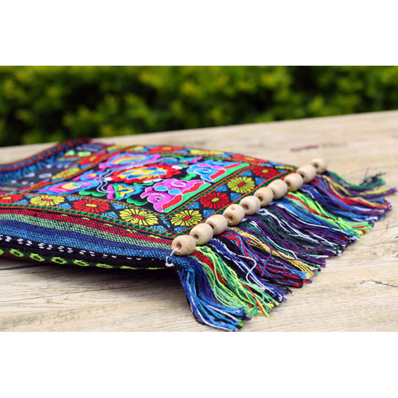 Nimara Ritual Tibetan Handmade Embroidered Camellia Canvas Shoulder Bag Crossbody Bag