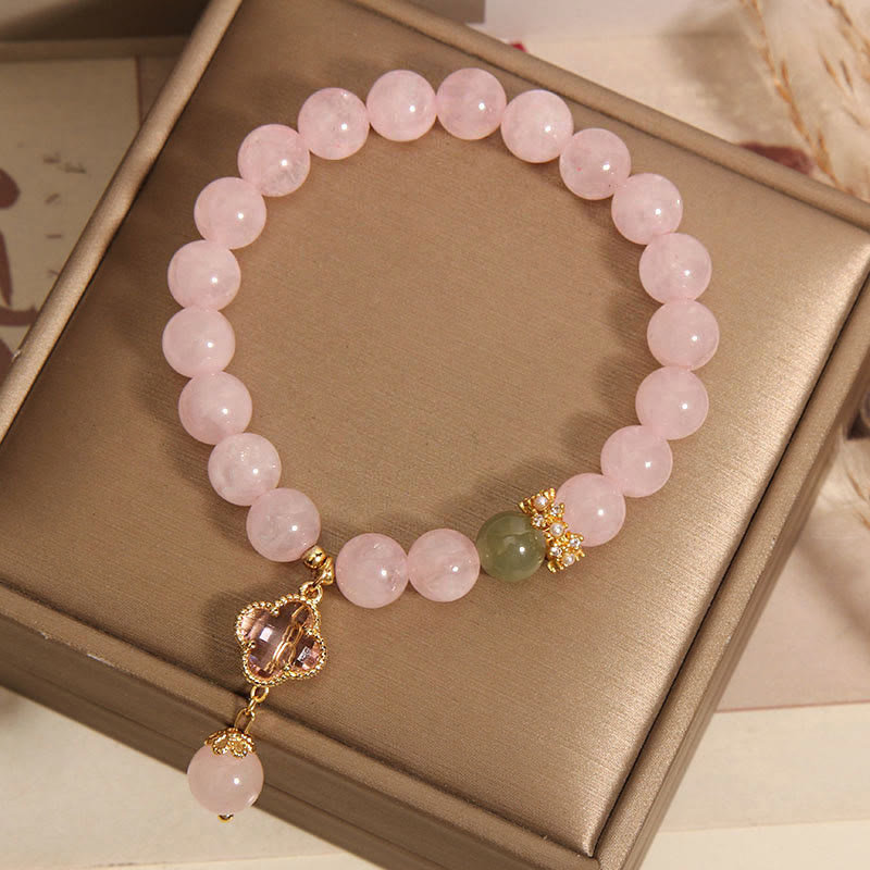 Nimara Ritual Natural Pink Crystal Four Leaf Clover Soothing Bracelet