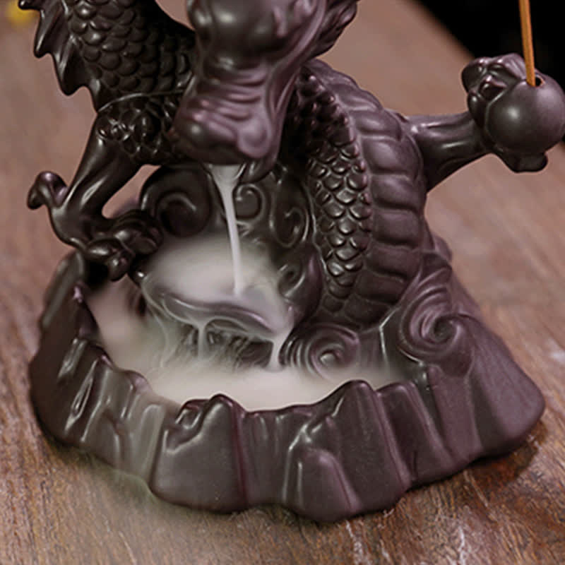 Nimara Ritual Auspicious Dragon Ceramic Backflow Smoke Fountain Meditation Healing Incense Burner Led Ball Decoration