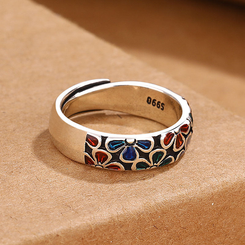Nimara Ritual Colorful Plum Blossoms Design Healing Copper Adjustable Ring