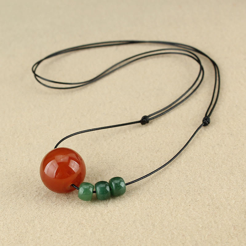 Nimara Ritual Red Agate Green Aventurine Green Bodhi Seed Bead Calm Leather Rope Necklace Pendant