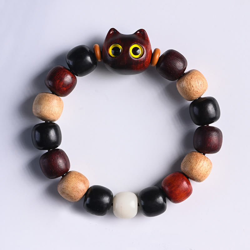 Release Mood Red Sandalwood Ebony Wood Cute Cat Calm Bracelet