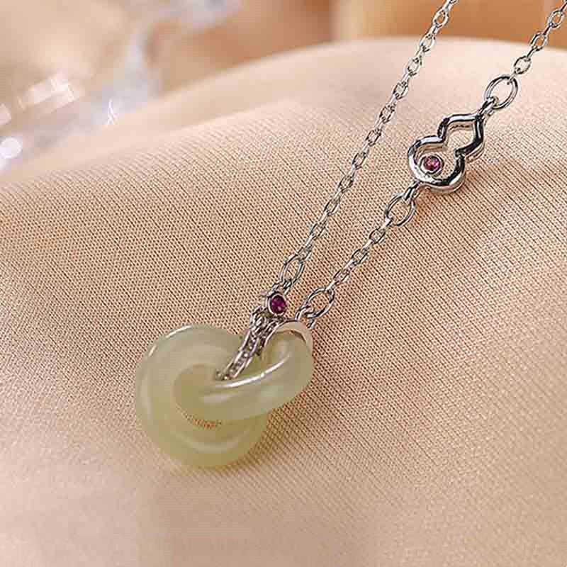 Nimara Ritual 925 Sterling Silver Round Jade Luck Prosperity Necklace Chain Pendant