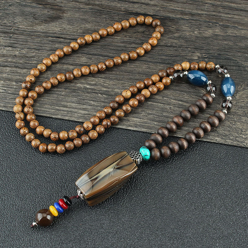 Nimara Ritual Tibetan Wenge Wood Bodhi Seed Agate Balance Peace Necklace Pendant