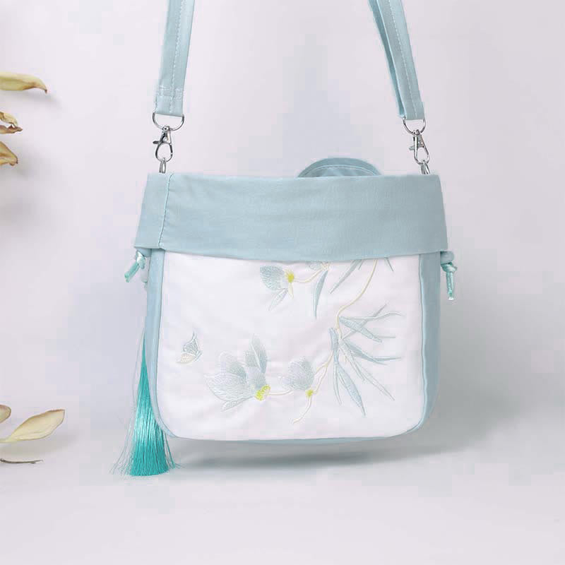 Nimara Ritual Suzhou Embroidery Lotus Epiphyllum Magnolia Cotton Linen Tote Crossbody Bag Shoulder Bag Handbag