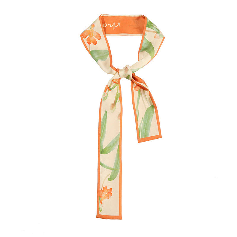 Nimara Ritual Dunhuang Frescoes Mountains Sunset Floral Pattern 100% Mulberry Twilly Silk Neck Hair Scarf