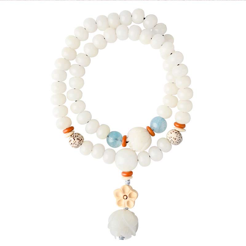 Nimara Ritual Tibetan White Jade Bodhi Lotus Blessing Bracelet