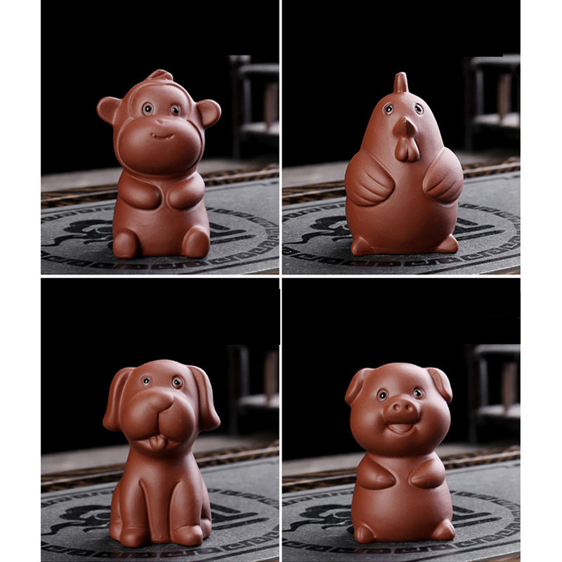 Nimara Ritual Chinese Zodiac Purple Clay Wealth Ceramic Tea Pet Home Figurine Decoration