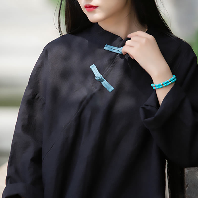 Nimara Ritual Ramie Linen Loose Blouse Women Long Sleeve Shirt Chinese Hanfu Top