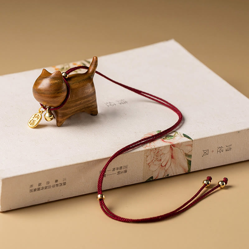 Nimara Ritual Ebony Wood Green Sandalwood Lucky Cat Fu Character Lucky Fortune Bell Balance Car Hanging Decoration