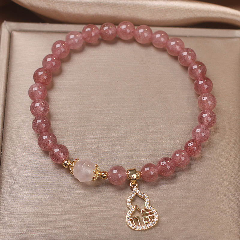 Nimara Ritual Strawberry Quartz Gourd Fu Character Charm Positive Bracelet