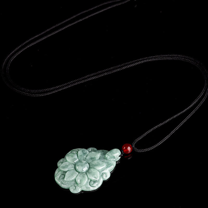 Nimara Ritual Natural Jade Kalanchoe blossfeldiana Flower Pattern Luck Necklace Pendant