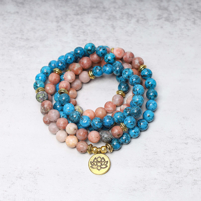 Nimara Ritual 108 Mala Beads Apatite Red Stone Lotus Meditation Prayer Bead Bracelet