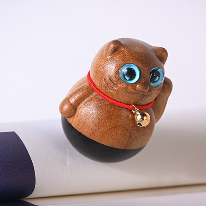 Nimara Ritual Mini Lucky Cat Kitten Phoebe Zhennan Wood Blessing Decoration