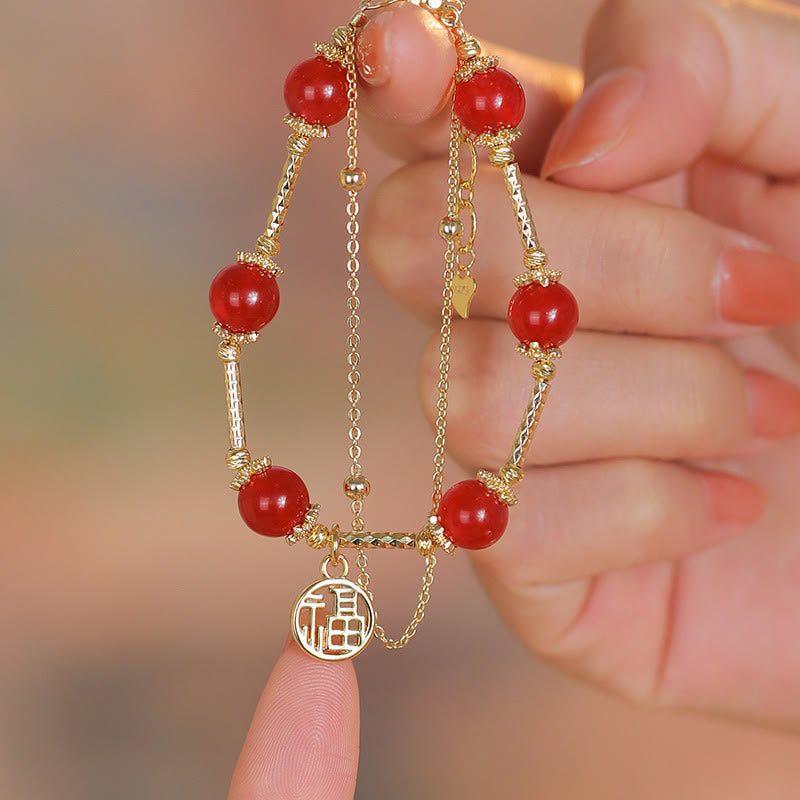 Nimara Ritual Red Agate Fu Character Charm Self-acceptance Bracelet