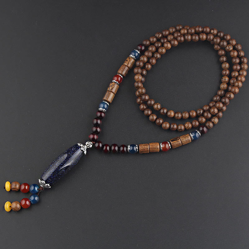 Nimara Ritual Tibetan Wenge Wood Bodhi Seed Agate Balance Peace Necklace Pendant