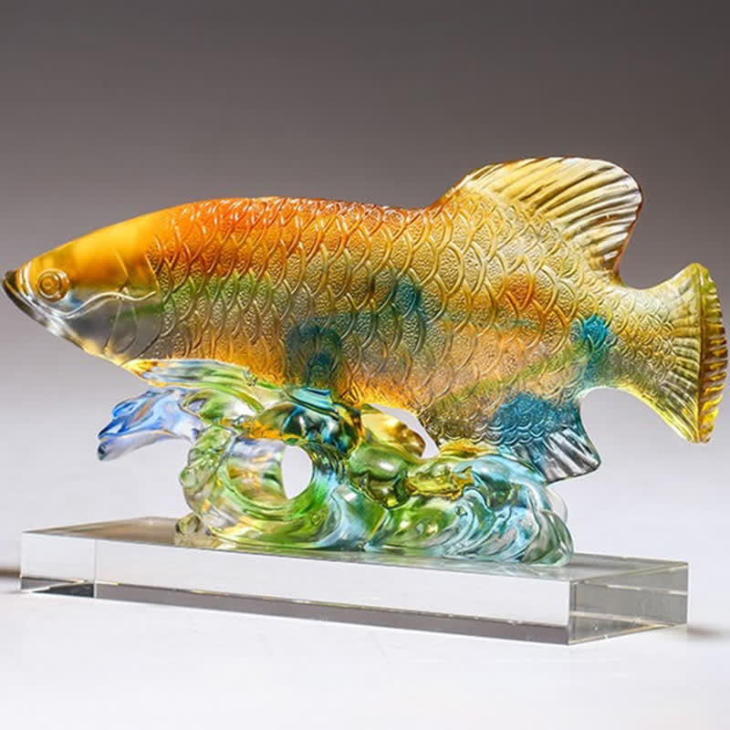 Nimara Ritual Handmade Liuli Crystal Koi Fish Art Piece Luck Home Office Decoration