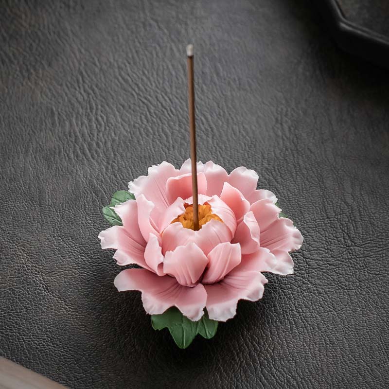 Nimara Ritual Tibetan Lotus Blessing Ceramic Stick Incense Burner Decoration