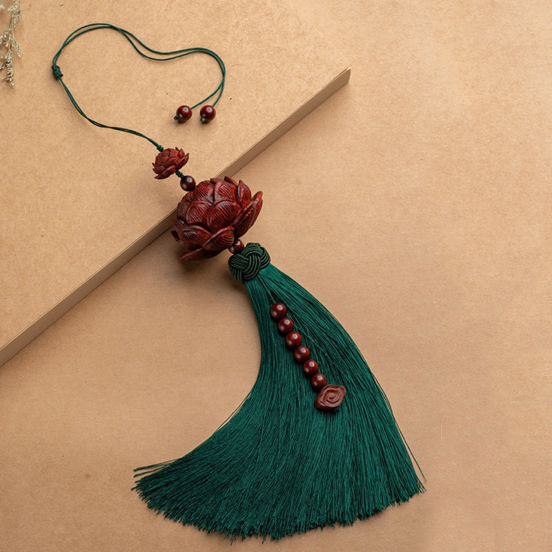Nimara Ritual Tibetan Small Leaf Red Sandalwood Lotus Luck Protection Tassel Decoration