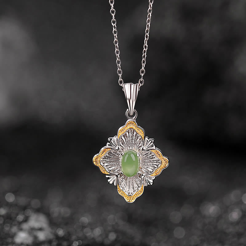 Nimara Ritual 925 Sterling Silver Plated Gold Hetian Cyan Jade Rhombus Design Luck Healing Necklace Pendant