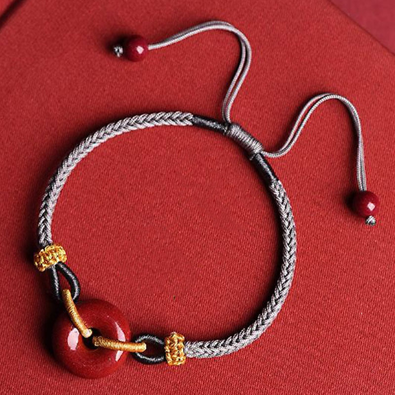 Nimara Ritual Handmade Cinnabar Peace Buckle Blessing Braided Rope Bracelet