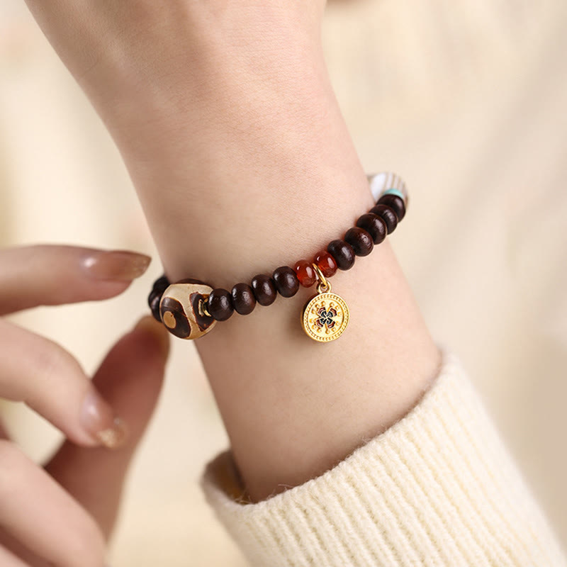 Nimara Ritual Natural Tibet Purple Bodhi Seed Dzi Bead God of Wealth Wisdom Bracelet