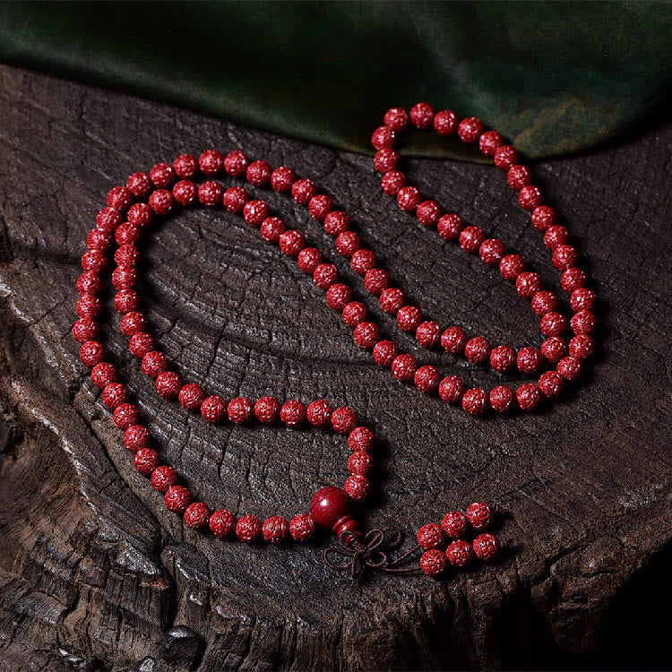 Nimara Ritual 108 Mala Beads Cinnabar Om Mani Padme Hum Pattern Engraved Blessing Bracelet