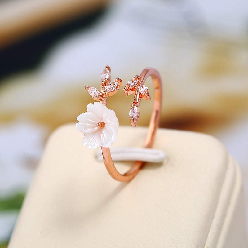 Nimara Ritual Plum Blossom Leaf Pattern Copper Luck Ring