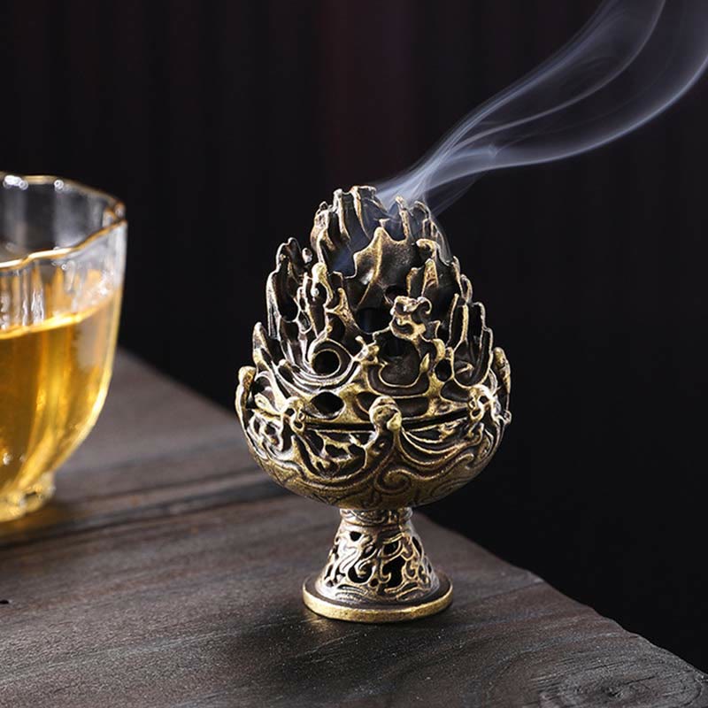 Nimara Ritual Tibetan Mini Mountain Pattern Meditation Copper Alloy Incense Burner