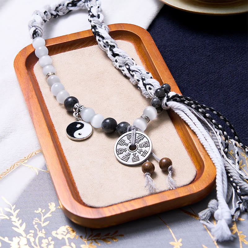 Nimara Ritual Black Glitter Stone Cat's Eye Yin Yang Mountain Ghosts Spend Money Power Double Layer Rope Bracelet